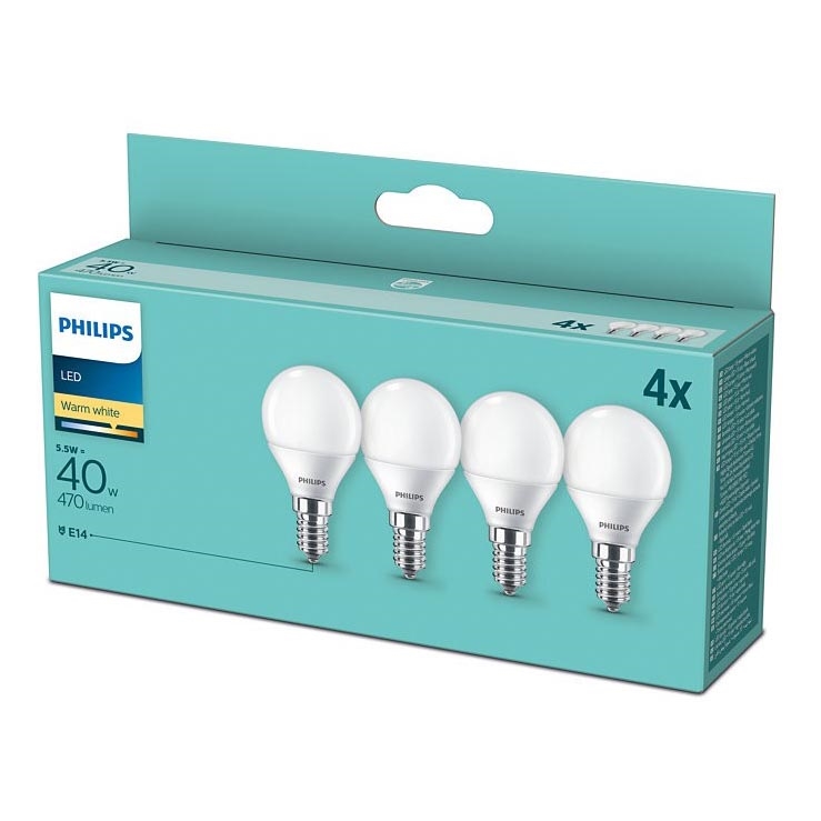 ZESTAW 4x LED Żarówka Philips P45 E14/5,5W/230V 2700K