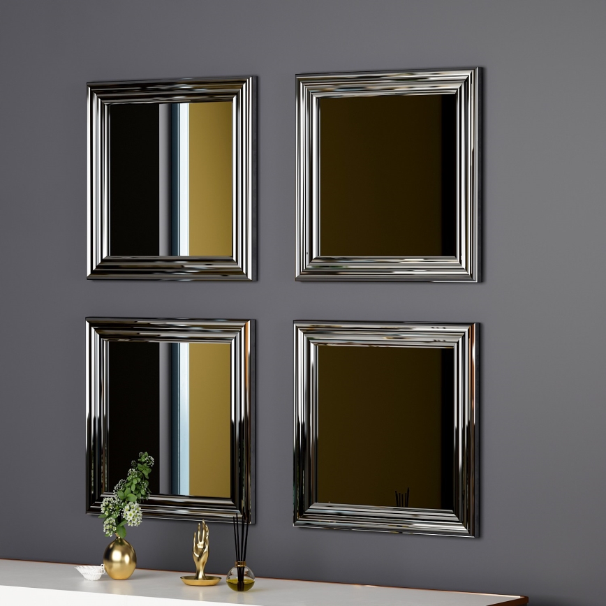 ZESTAW 4x Lustro ścienne LOZA 40x40 cm srebrne