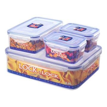 ZESTAW 4x Pojemnik na żywność LOCK 0,47/1/3,9 l niebieski/przezroczysty