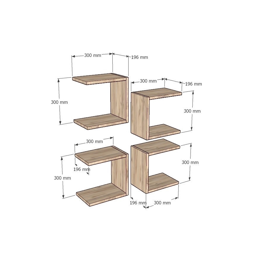 ZESTAW 4x Półka ścienna BASE brązowa