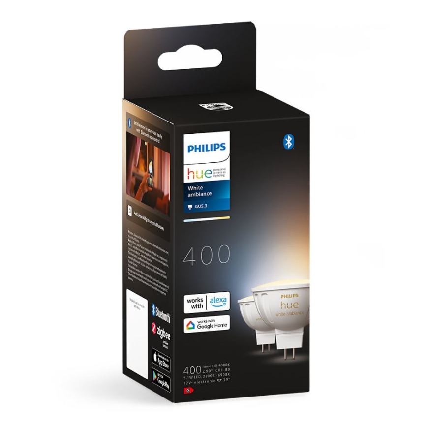 Zestaw 4x ściemnialnych żarówek LED Philips Hue WHITE AMBIANCE GU5,3/MR16/5,1W/12V 2200-6500K