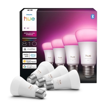 Zestaw 4x ściemnialnych żarówek LED Philips Hue WHITE AND COLOR AMBIANCE E27/6W/230V 1000-20000K