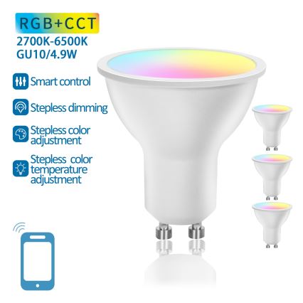 Zestaw 4x ściemnialnych inteligentnych żarówek LED RGBW GU10/4,9W/230V 2700-6500K - Aigostar