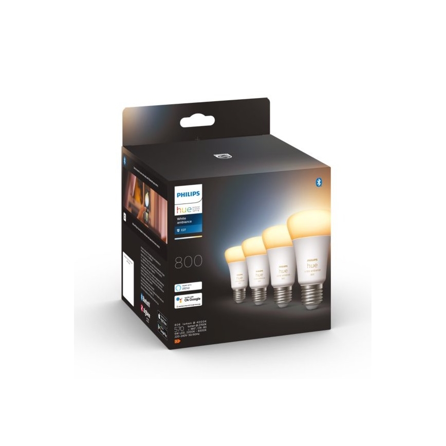 ZESTAW 4×LED Ściemnialna żarówka Philips Hue WHITE AMBIANCE E27/6W/230V 2200-6500K