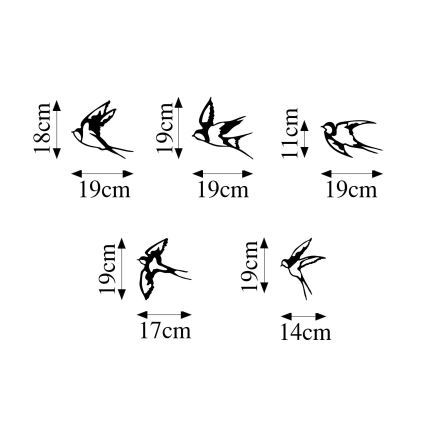 ZESTAW 5x Dekoracja ścienna ptaki metalowe