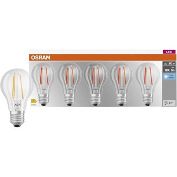 Zestaw 5x żarówek LED BASE CLASSIC FILAMENT A60 E27/7W/230V 4000K - Osram