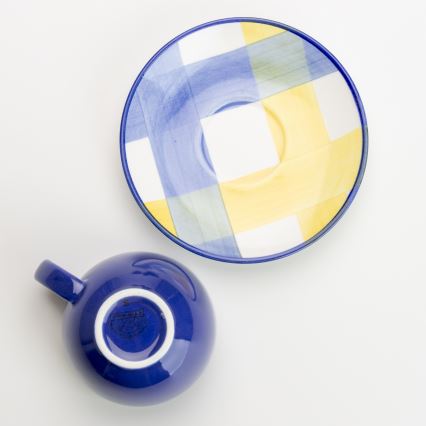 Zestaw kawowy 6x ceramiczna filiżanka ze spodkiem niebieska
