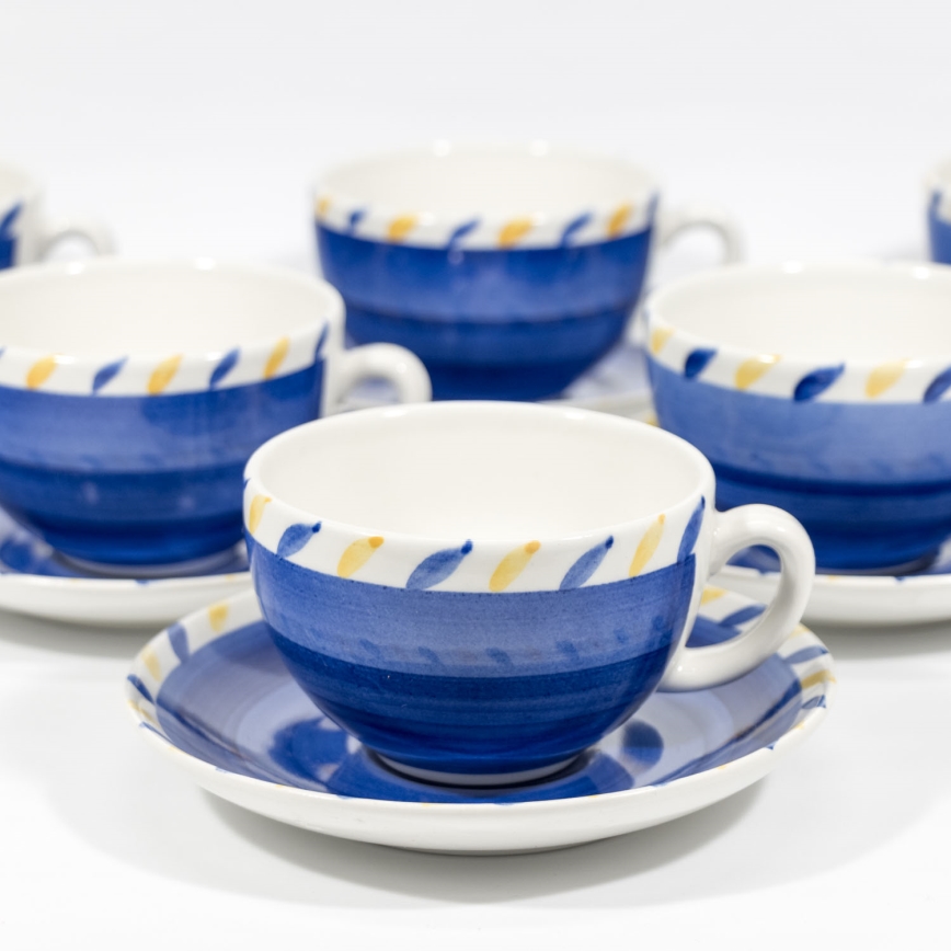 Zestaw do herbaty 6x ceramiczna filiżanka z spodkiem niebiesko-żółty