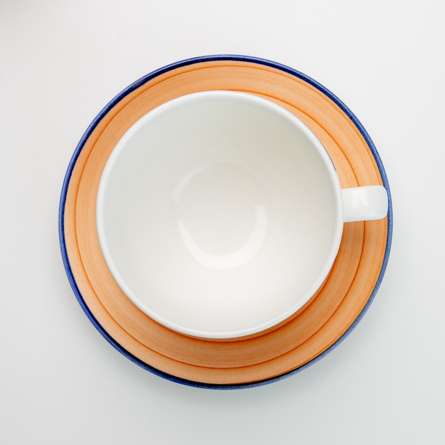Zestaw do herbaty 6x ceramiczna filiżanka z spodkiem pomarańczowo-niebieska