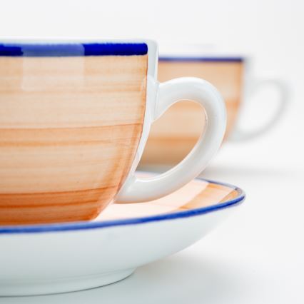 Zestaw do herbaty 6x ceramiczna filiżanka z spodkiem pomarańczowo-niebieska
