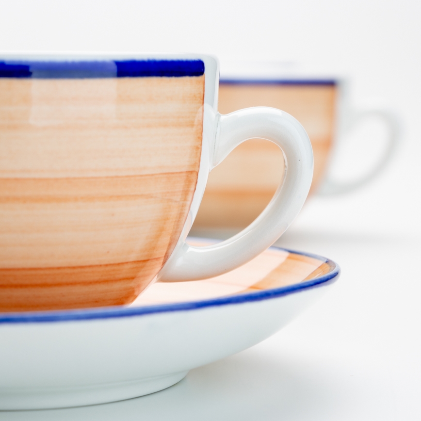 Zestaw do herbaty 6x ceramiczna filiżanka z spodkiem pomarańczowo-niebieska