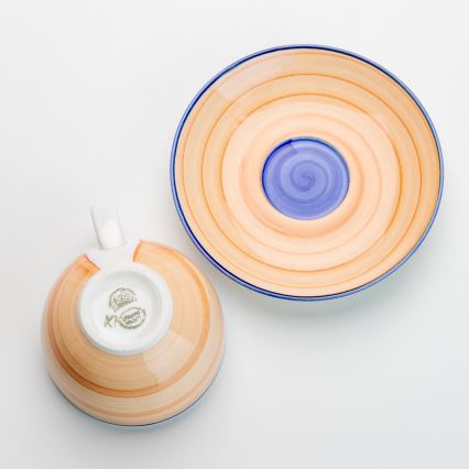 Zestaw do herbaty 6x ceramiczna filiżanka z spodkiem pomarańczowo-niebieska