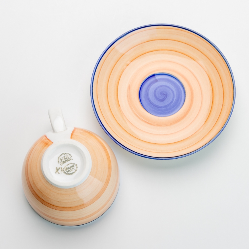 Zestaw do herbaty 6x ceramiczna filiżanka z spodkiem pomarańczowo-niebieska