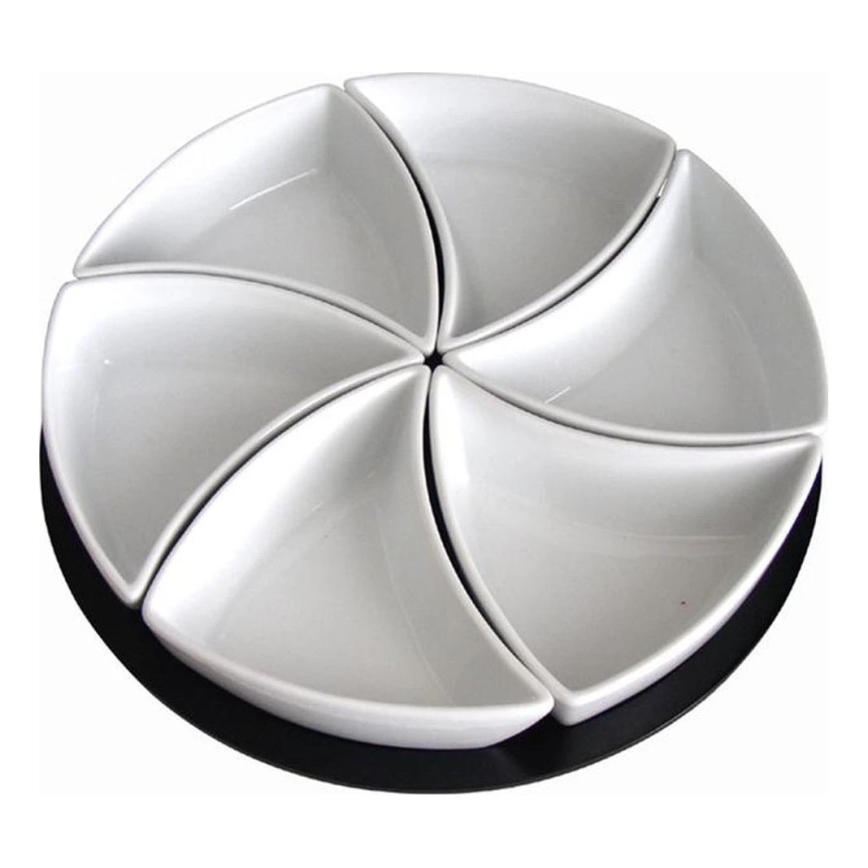 Zestaw 6 misek z podstawką TORO — ceramika i drewno