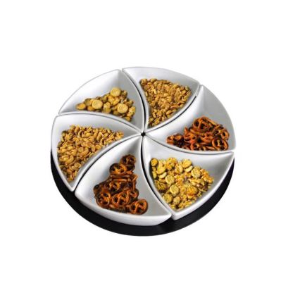 Zestaw 6 misek z podstawką TORO — ceramika i drewno