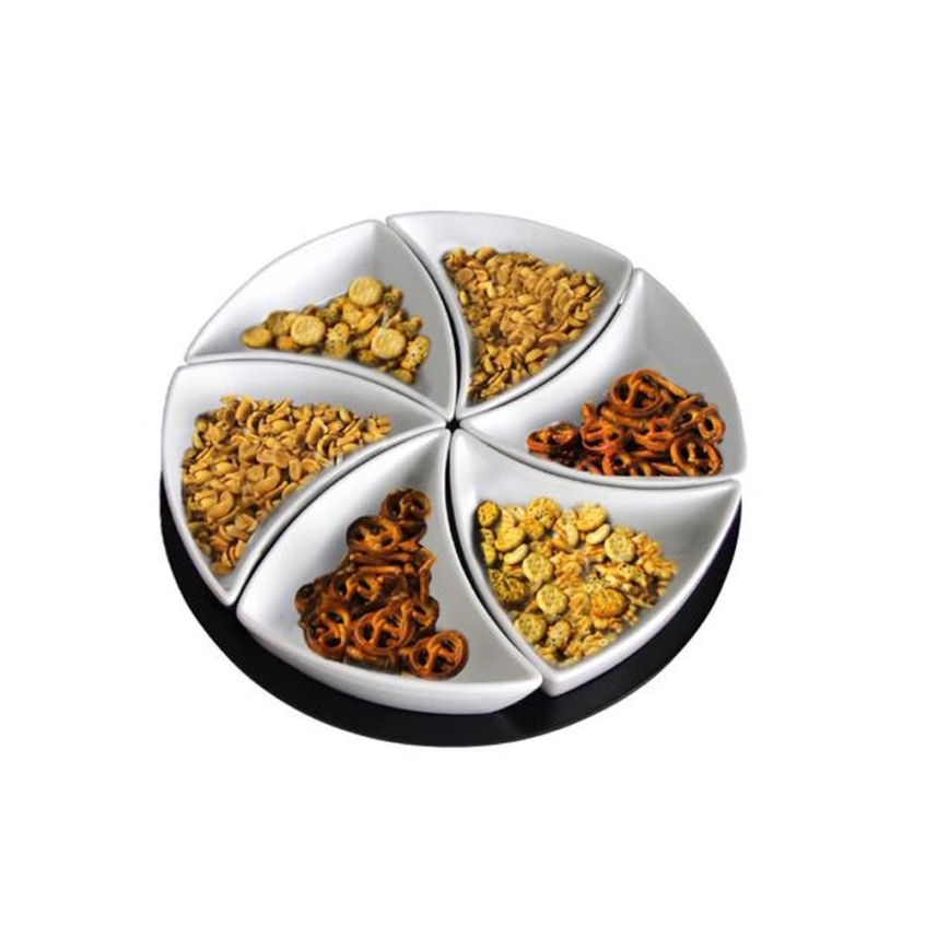 Zestaw 6 misek z podstawką TORO — ceramika i drewno