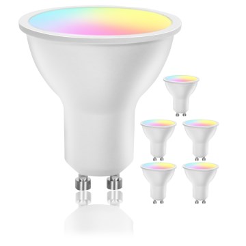 Zestaw 6 żarówek LED RGBW GU10, 6,5 W, 230 V, 2700–6500 K, ściemnialne, Wi‑Fi - Aigostar