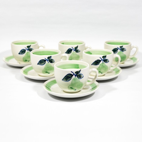 Zestaw 6x ceramic cup with a saucer biały zielony