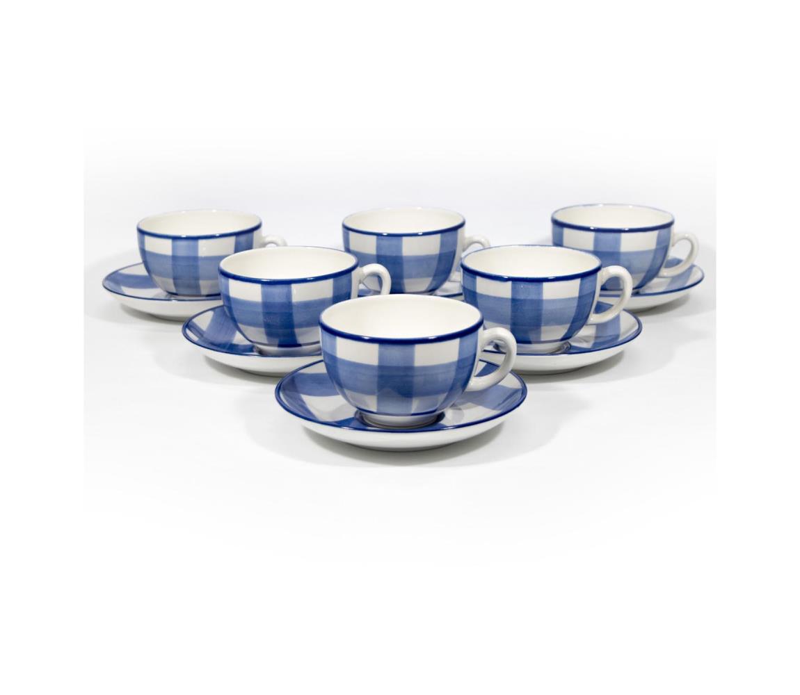 Zestaw 6x filiżanka ceramiczna ze spodkiem biało-niebieska
