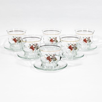 Zestaw 6x filiżanka szklana ze spodkiem przezroczysta