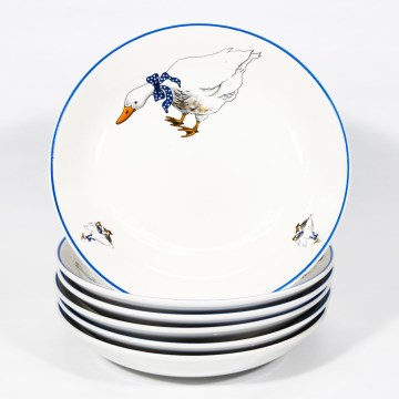 Zestaw 6x głęboki talerz ceramiczny 22 cm biało-niebieski