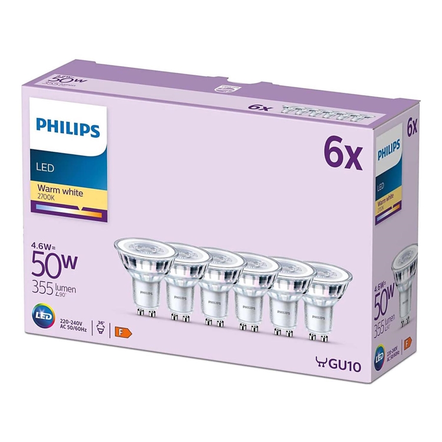 ZESTAW 6x LED Żarówka Philips GU10/4,6W/230V 2700K