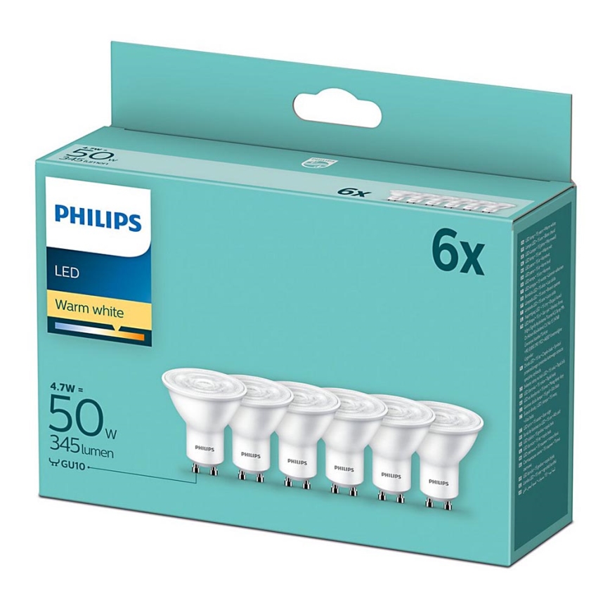 ZESTAW 6x LED Żarówka Philips GU10/4,7W/230V 2700K