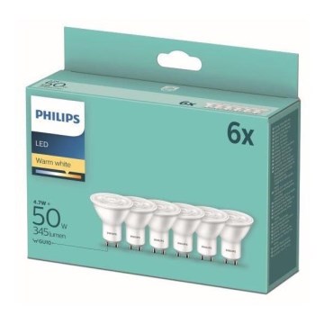 ZESTAW 6x LED Żarówka Philips GU10/4,7W/230V 2700K