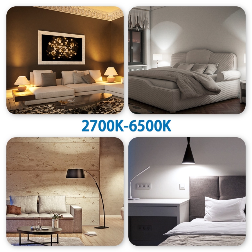 Zestaw 6 żarówek LED RGBW GU10, 6,5 W, 230 V, 2700–6500 K, ściemnialne, Wi‑Fi - Aigostar