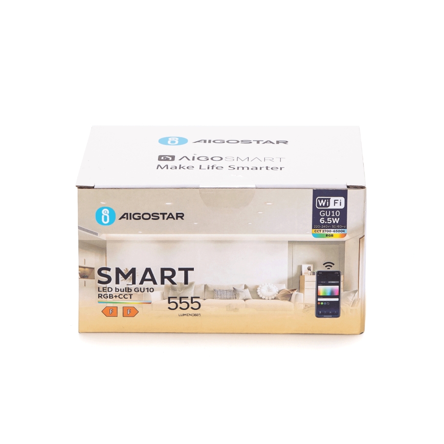 Zestaw 6 żarówek LED RGBW GU10, 6,5 W, 230 V, 2700–6500 K, ściemnialne, Wi‑Fi - Aigostar