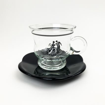 Zestaw 6x szklana filiżanka ze spodkiem i 1x cukiernica przezroczysty