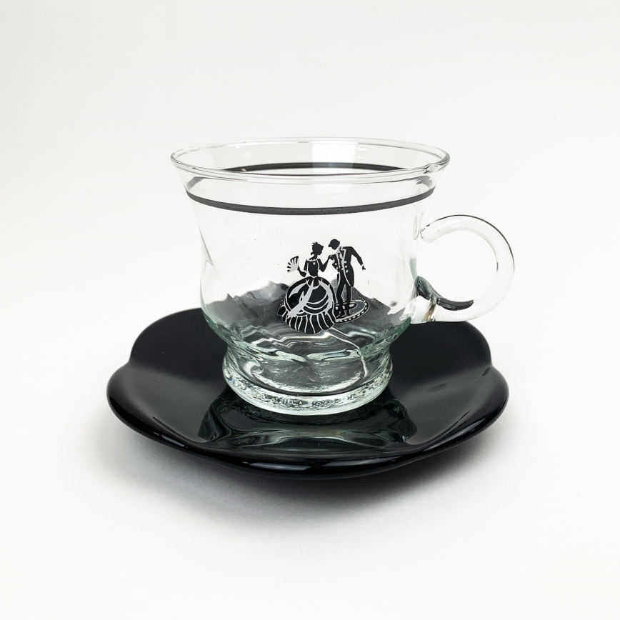 Zestaw 6x szklana filiżanka ze spodkiem i 1x cukiernica przezroczysty