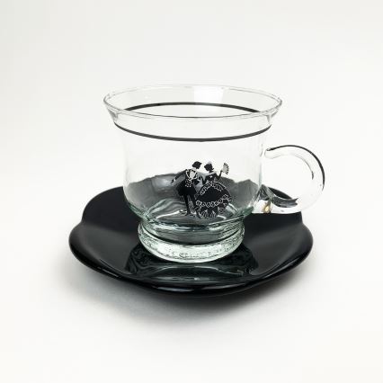 Zestaw 6x szklana filiżanka ze spodkiem i 1x cukiernica przezroczysty