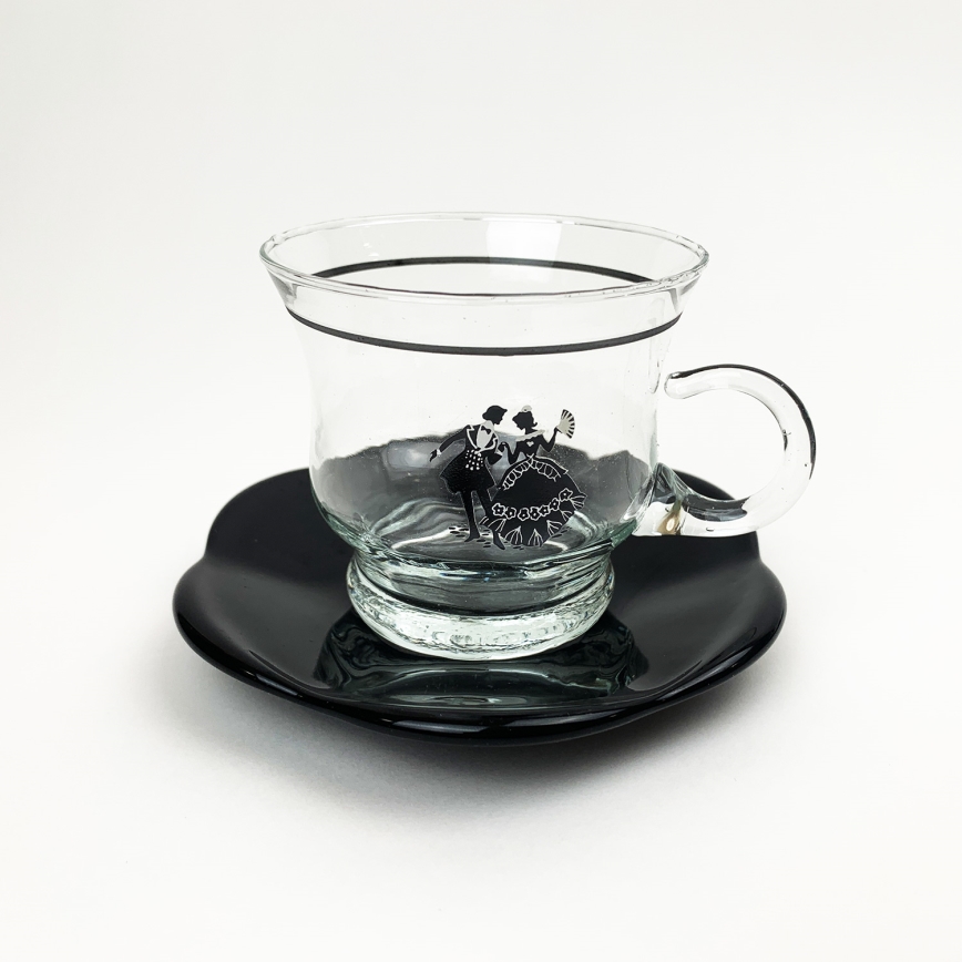 Zestaw 6x szklana filiżanka ze spodkiem i 1x cukiernica przezroczysty