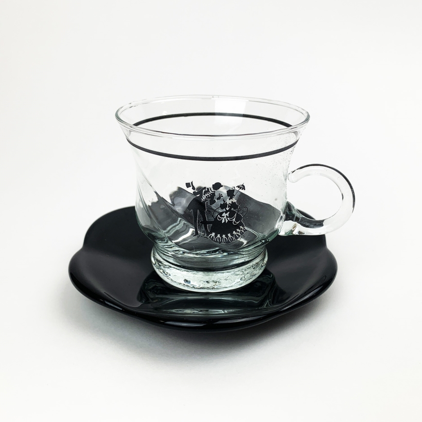 Zestaw 6x szklana filiżanka ze spodkiem i 1x cukiernica przezroczysty