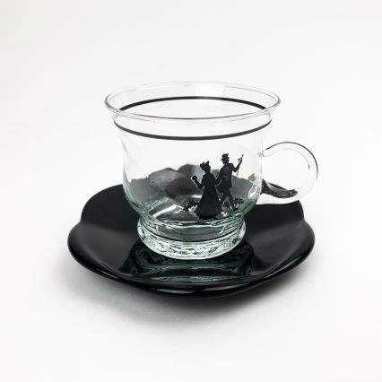 Zestaw 6x szklana filiżanka ze spodkiem i 1x cukiernica przezroczysty