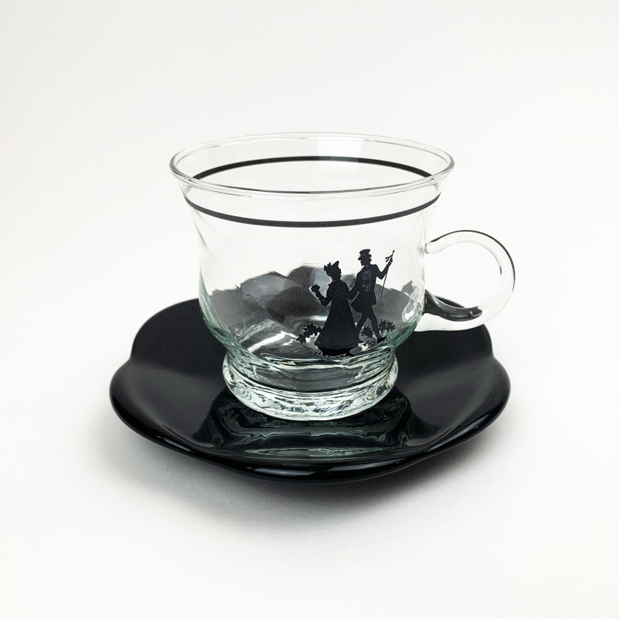 Zestaw 6x szklana filiżanka ze spodkiem i 1x cukiernica przezroczysty