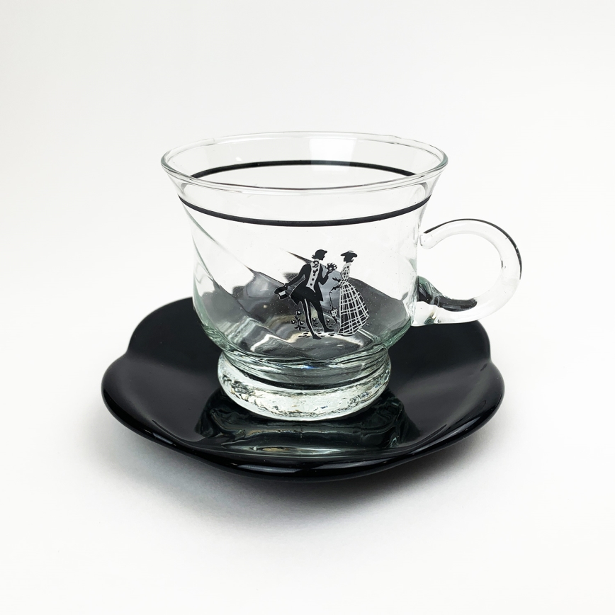 Zestaw 6x szklana filiżanka ze spodkiem i 1x cukiernica przezroczysty