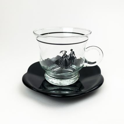 Zestaw 6x szklana filiżanka ze spodkiem i 1x cukiernica przezroczysty