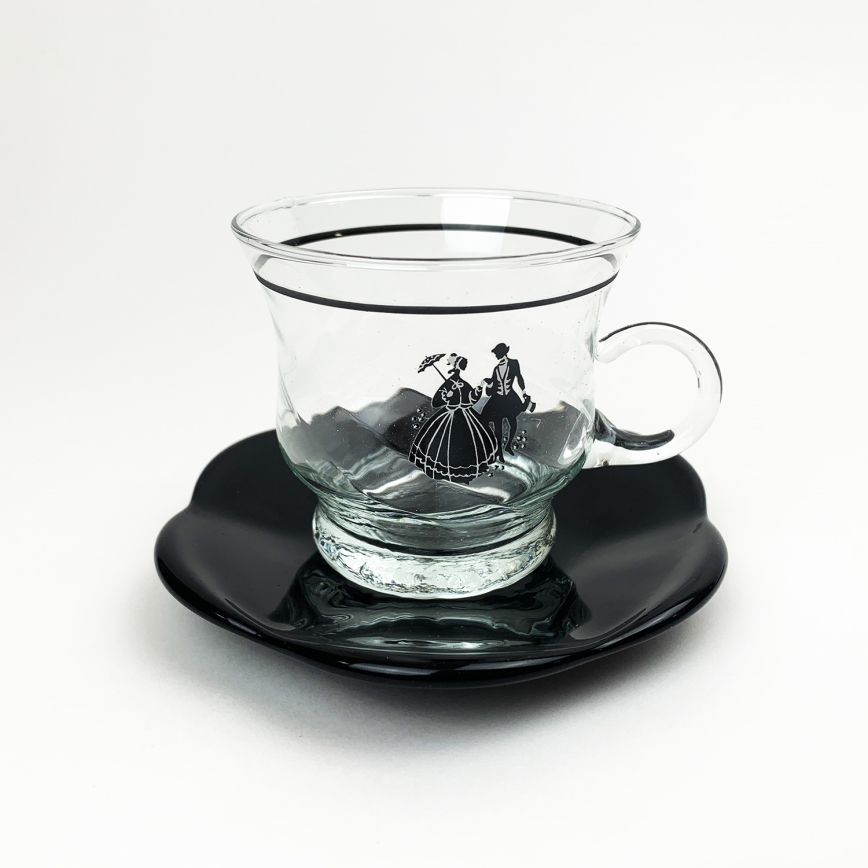 Zestaw 6x szklana filiżanka ze spodkiem i 1x cukiernica przezroczysty