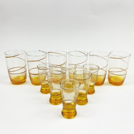 Zestaw 6x większa szklanka i 6x kieliszki do wódki żółte