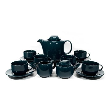 Zestaw ceramiczny 6x filiżanka ze spodkiem, 1x dzbanek z pokrywką, 1x cukiernica i 1x mlecznik
