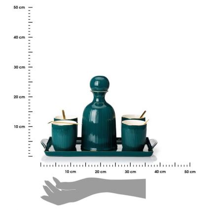 Zestaw ceramicznych filiżanek z karafką i tacą KENDI zielony