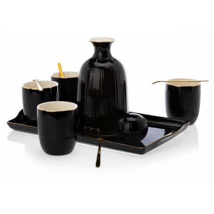 Zestaw ceramicznych filiżanek z karafką i tacą KENDI czarny