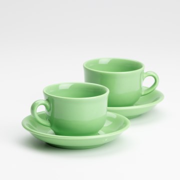 Zestaw do herbaty 2x kubek ceramiczny Lucie z podstawką zielony