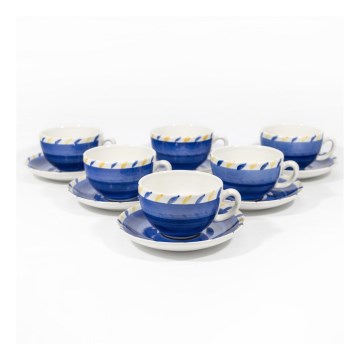 Zestaw do herbaty 6x ceramiczna filiżanka z spodkiem niebiesko-żółty