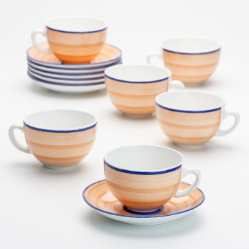 Zestaw do herbaty 6x ceramiczna filiżanka z spodkiem pomarańczowo-niebieska