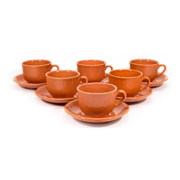 Zestaw do herbaty 6x filiżanka ceramiczna Lucie ze spodkiem łososiowy