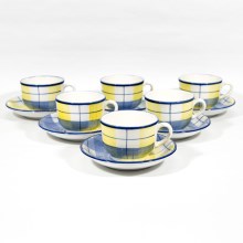 Zestaw do herbaty 6x filiżanka ceramiczna ze spodkiem niebiesko-żółta