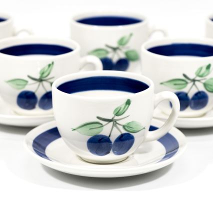 Zestaw do kawy 6x filiżanka ceramiczna ze spodkiem biało niebieska